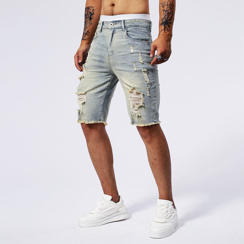 2025 Summer New Men's Ripped D - Streetwear Brand Denim 评论和价格