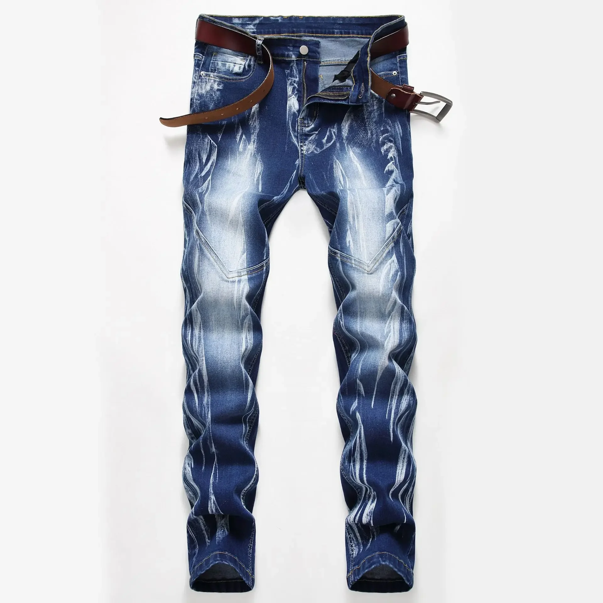 Fashion Print Men's Elasticity - Streetwear Brand Denim 评论和价格