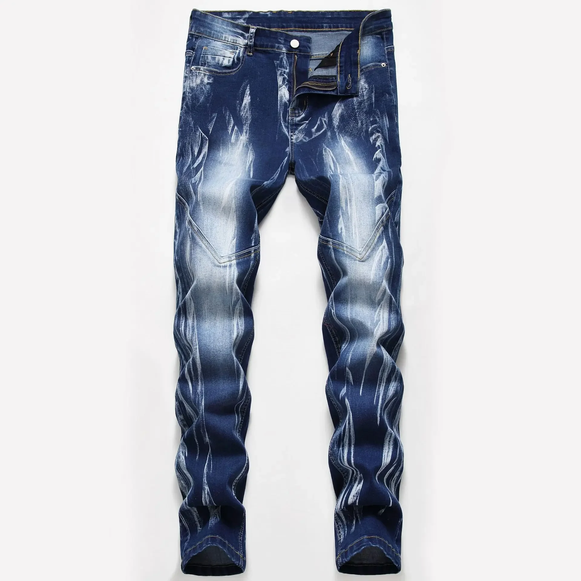 Fashion Print Men's Elasticity - Streetwear Brand Denim 评论和价格